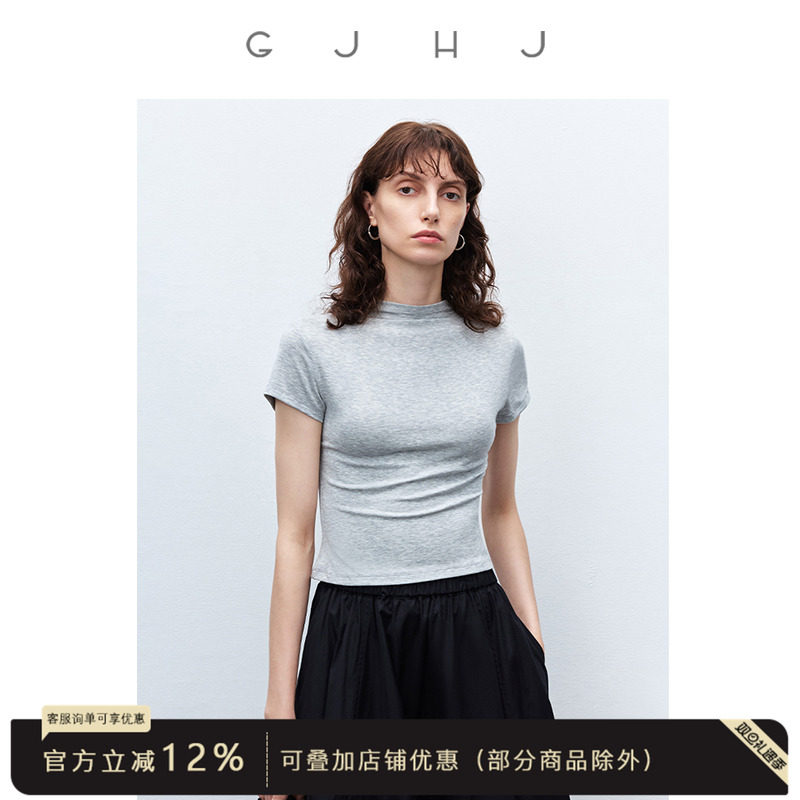 gjhj半高领莫代尔短袖T恤女