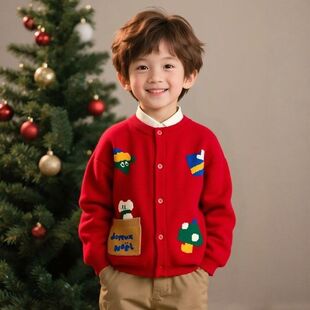 安阳童装A类秋款开学男女童同款开衫扣子拜年韩版儿童外套