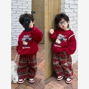 安阳童装新品过年服穿搭儿童男童加绒套装冬季拜年服外套卫衣女宝