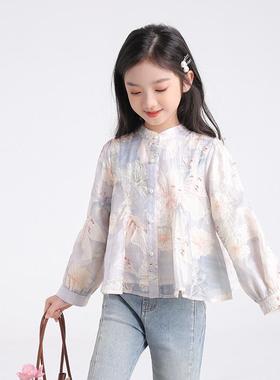 安阳童装53744女童春装洋气衬衫2025新款碎花公主长袖上衣女宝宝