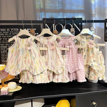 安阳童装莱赛尔棉绸女童夏季薄款圆领裙子套装女宝宝可爱吊带裙短