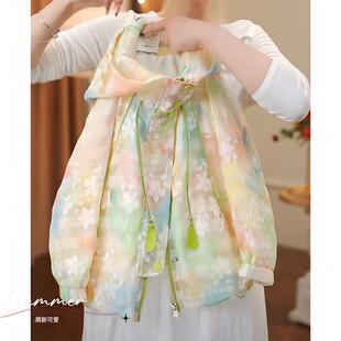 安阳童装女童防晒轻薄外套春秋2025新款连帽扎染天丝冲锋衣洋气花