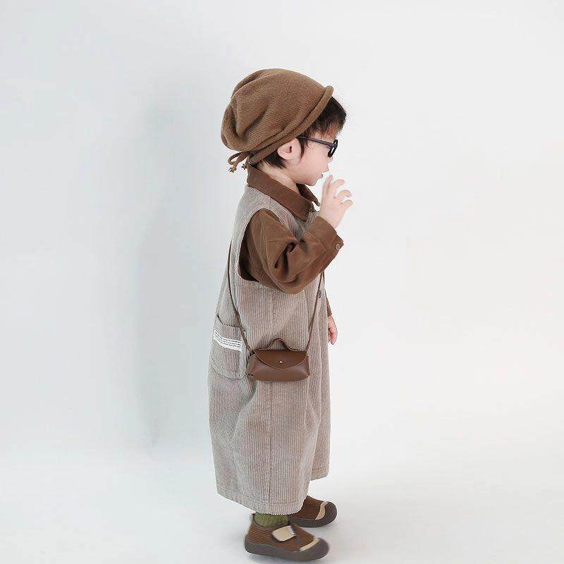 儿童灯芯绒背带裤2025春秋新款美拉德韩版宽松男女童衬衫背带裤