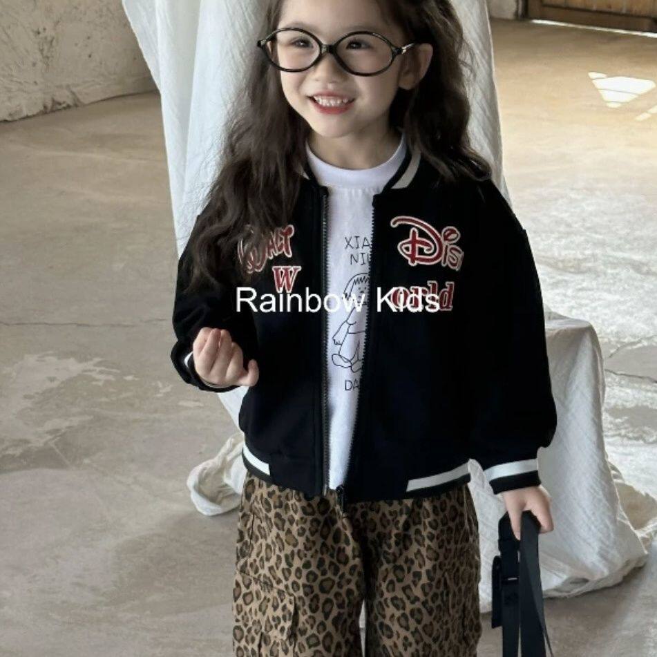 安阳童装女童套装2026秋季新款洋气百搭卡通印花棒球服上衣豹纹裤