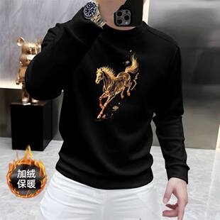 卫衣休闲圆领宽松a4 男士 风度翩翩优选新款 马到成功印花潮流秋冬款