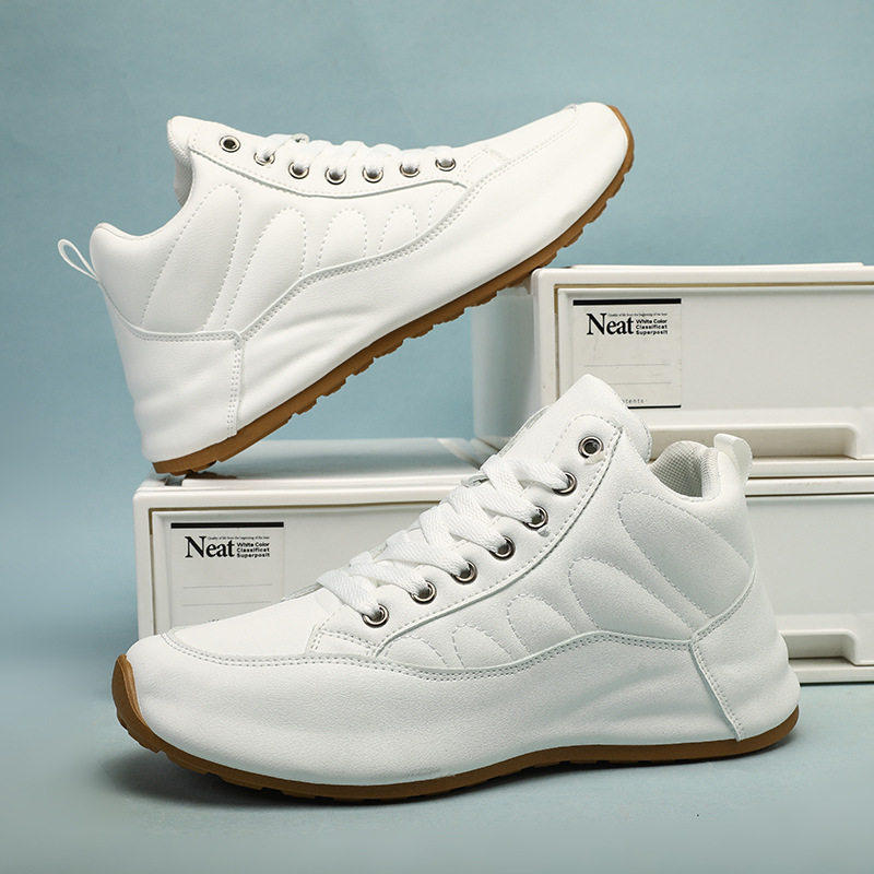 男鞋春秋季新款皮面防滑耐磨中帮运动鞋男士户外小白休闲跑步鞋a9