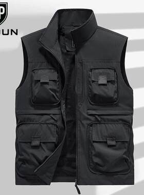 JPDUN/吉普盾三旭双面穿马甲男多口袋工装奥粒绒背心加绒春秋a40