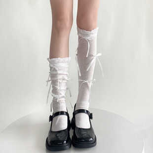 蝴蝶结尊嘟爆了!泡泡口微透堆堆wa薄纱小腿简约芭蕾设计纯欲女生