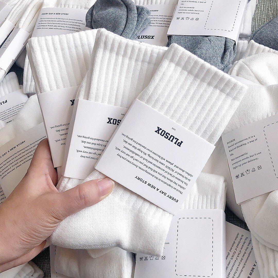 【四季款】基础纯白色袜子简约竖纹运动袜男女日系纯棉中筒袜