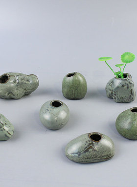 陶瓷小花瓶仿青铜釉复古创意家居摆件迷你粗陶小花插水培小花器