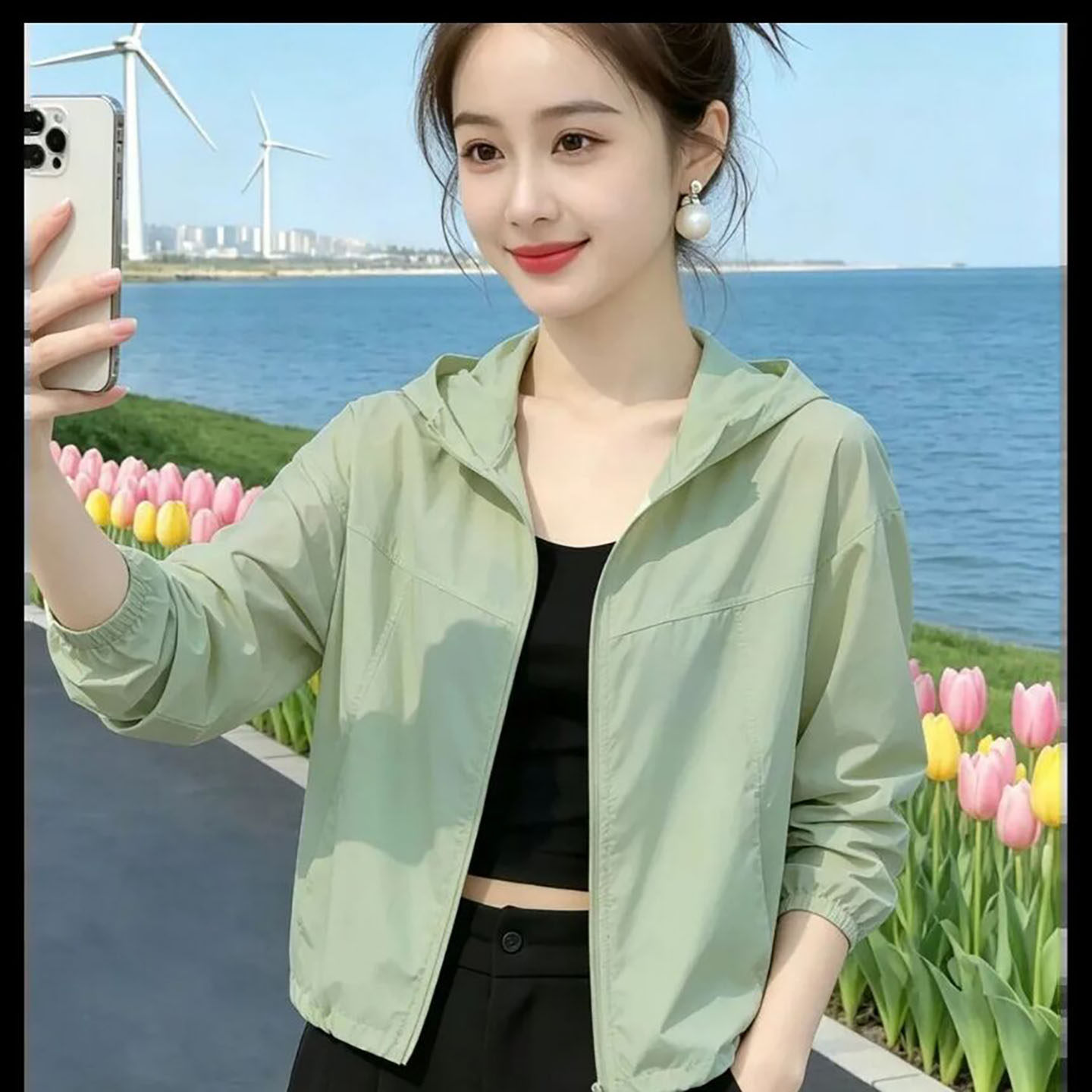 叙溪约女装抽绳连帽防晒衣夏季女士款宽松开衫外套薄款透气防晒a8