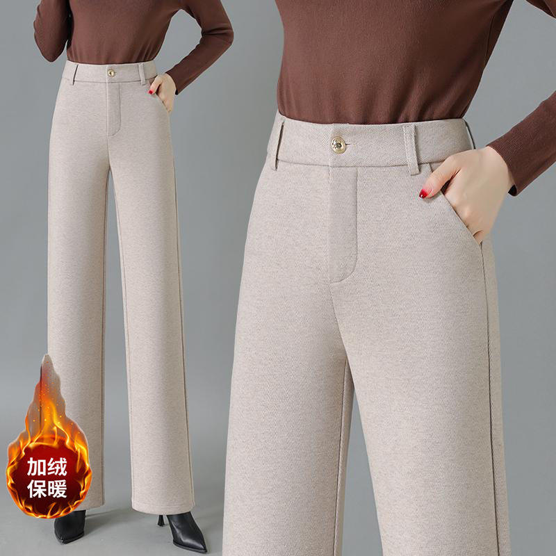 淑荷女装窄版毛呢阔腿裤冬显瘦休闲梧桐裤加绒加厚呢子直筒西装裤