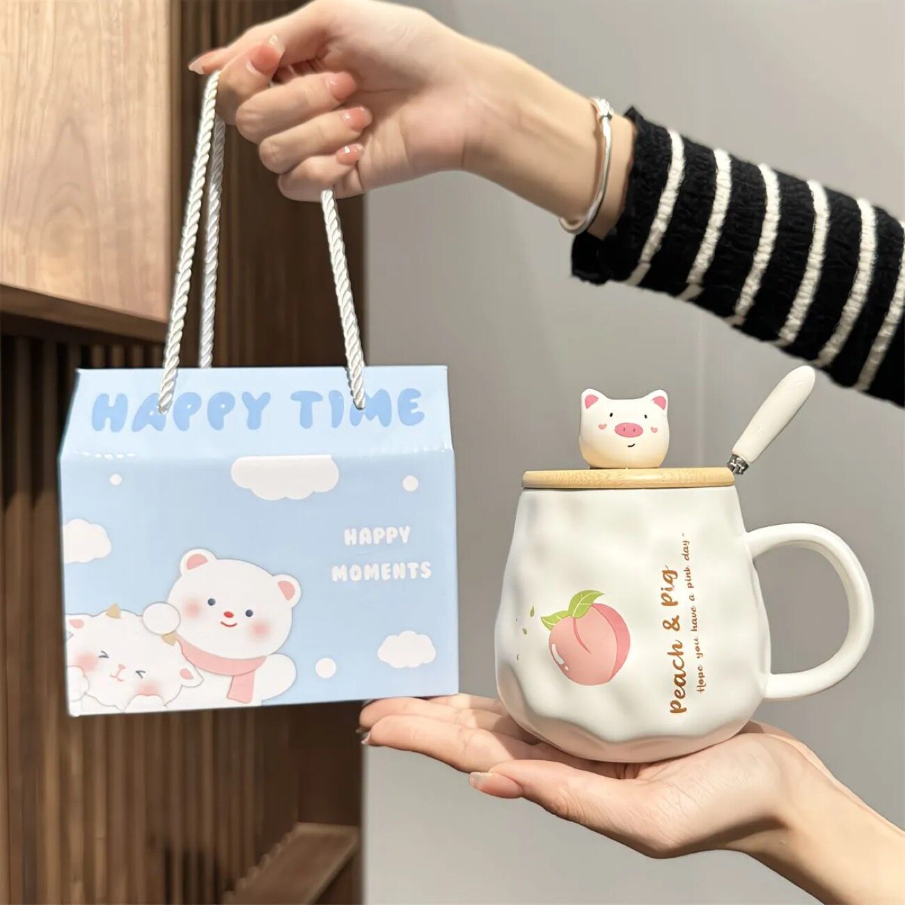 可爱小猪陶瓷马克杯带盖勺卡通水杯高颜值生日礼物送男女生礼盒装