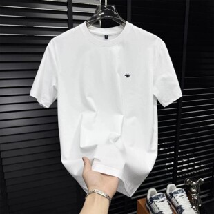 玟若cid小蜜蜂刺绣纯色短袖 升级重磅水柔棉轻奢圆领T恤a9 2026新款