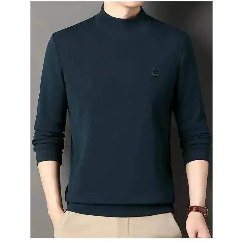 小鱼不吃鱼轻奢半高领卫衣男士加绒加厚保暖长袖t恤舒适打底衫a54