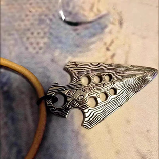 维京北欧海盗风大马士革个性箭簇项链吊坠手工锻打男士钛合金周边