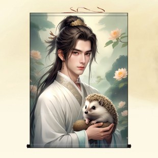 东北五大仙家刺猬真身白家男像挂画马家堂口白娘娘装饰画卷轴画