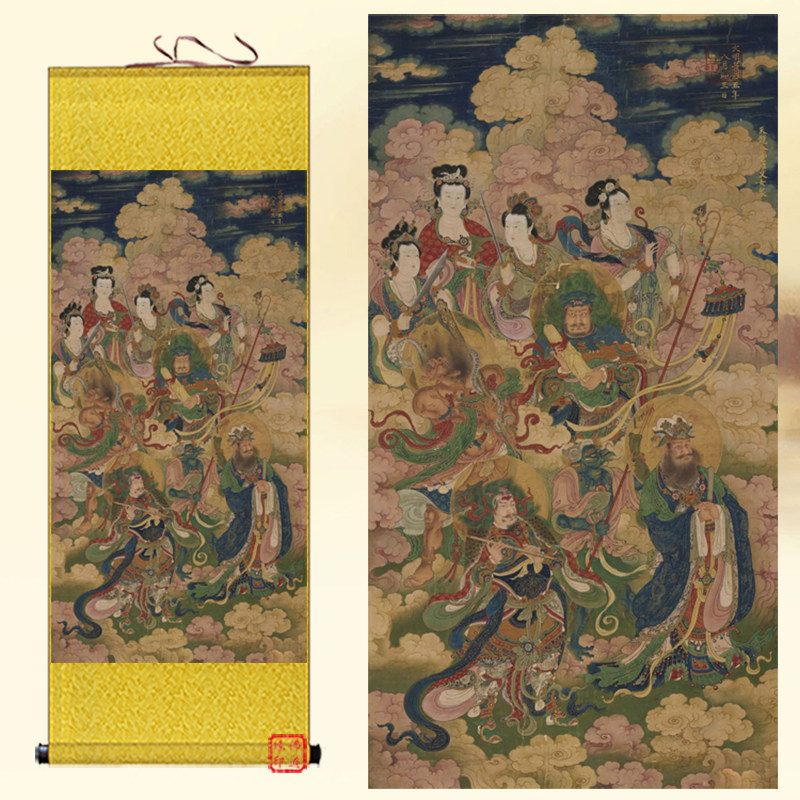 天龙八部罗叉女画像挂画客厅书房装饰画明代诸神众像绢布卷轴画