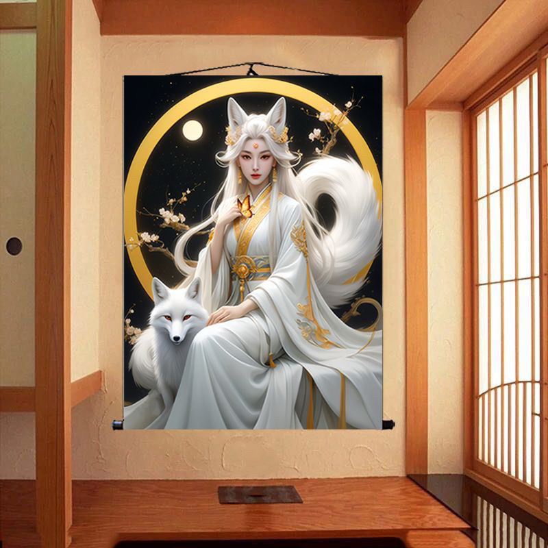 招桃花女狐挂画堂口供奉装饰画