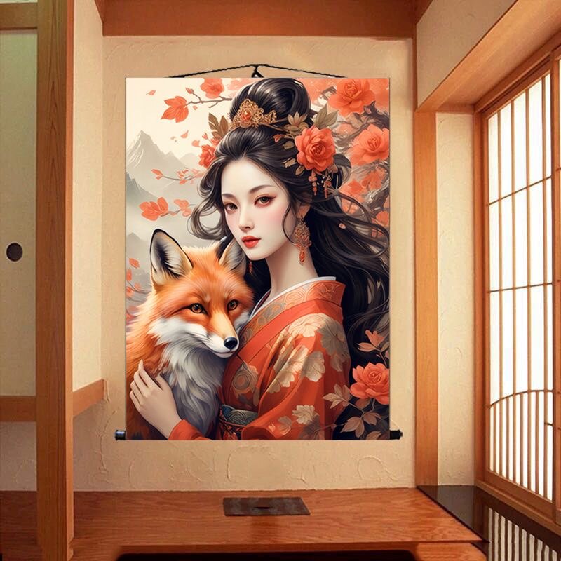 九尾狐神像画堂口堂单供奉挂画