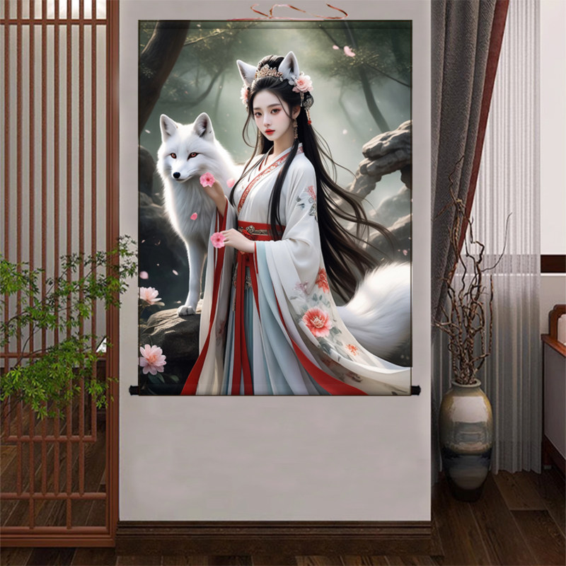 九尾狐堂口挂画招桃花女狐装饰画