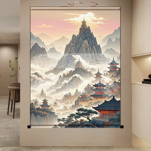 家用仙堂山水画堂口背景墙堂单装饰画客厅聚财风水画风景图卷轴画