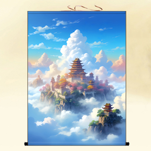 堂口山水画佛仙堂背景墙风景图无活物暗堂装饰画仙境图水陆画挂画