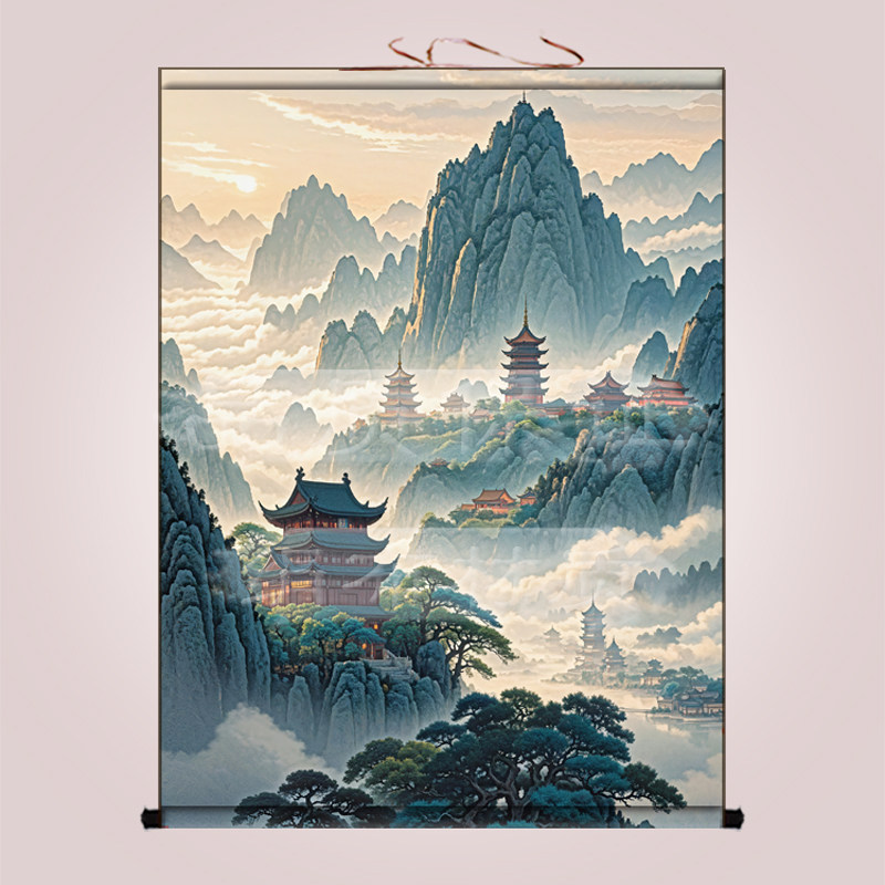无活物山水画挂画堂口供奉堂屋玄关招财装饰画客厅背景风水卷轴画