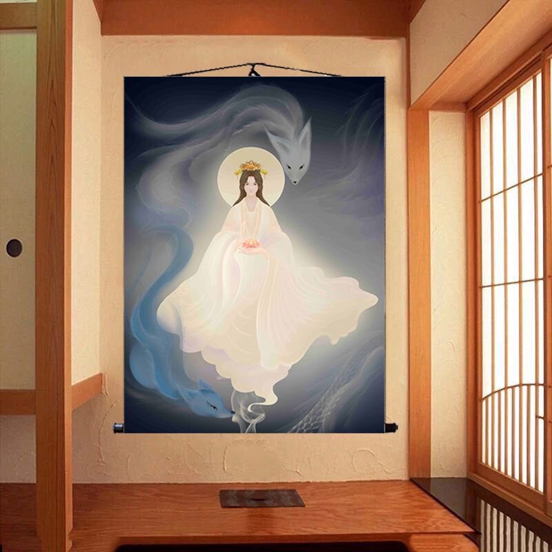 九尾狐挂画女白狐客厅堂口装饰画