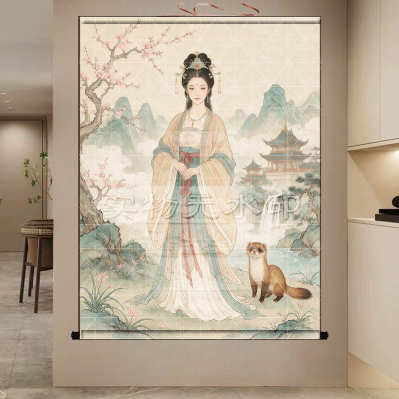 黄家娘娘画像黄鼠狼挂画客厅背景墙装饰画家用招财黄大仙卷轴画