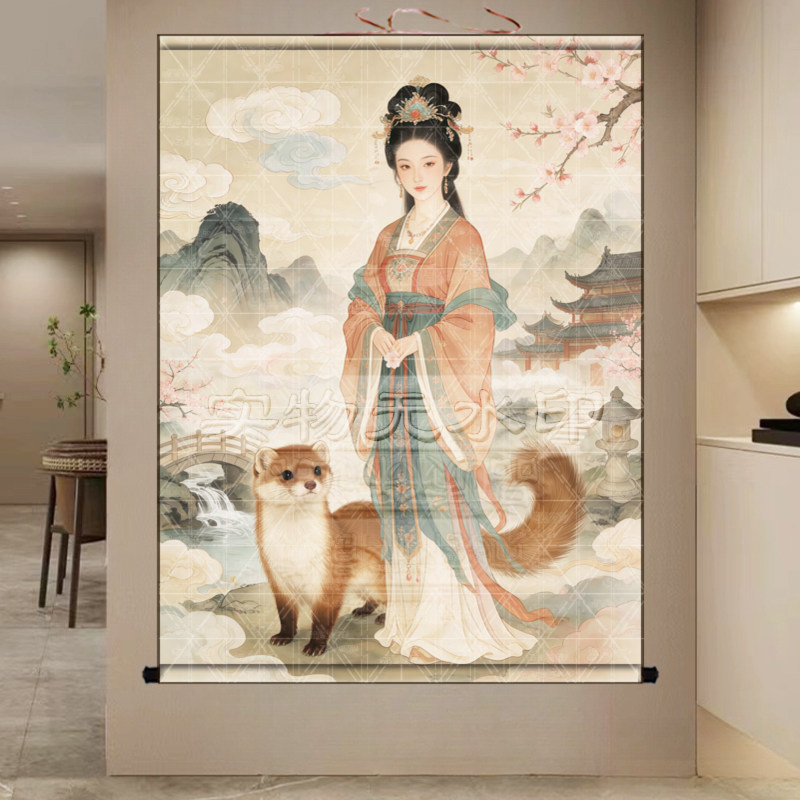 东北五大仙家黄鼠狼真身像挂画出马堂装饰画黄大仙黄家娘娘卷轴画