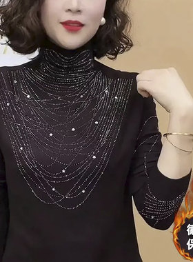 芸菲汇服饰甄选店女装半高领烫钻打底衫冬季女士加绒保暖长袖Ta22