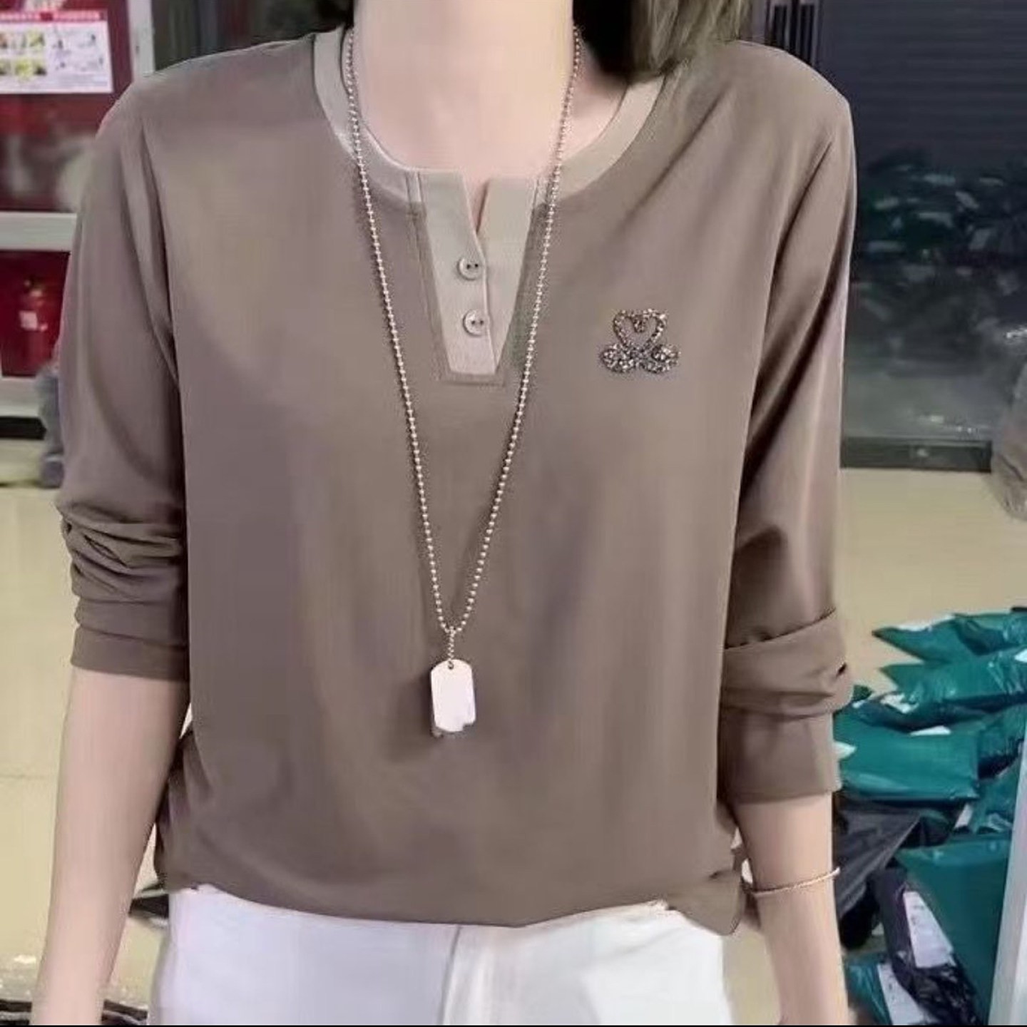 惠瑞发女装小天鹅长袖打底衫2026秋季女士显瘦T恤百搭妈妈装上a7