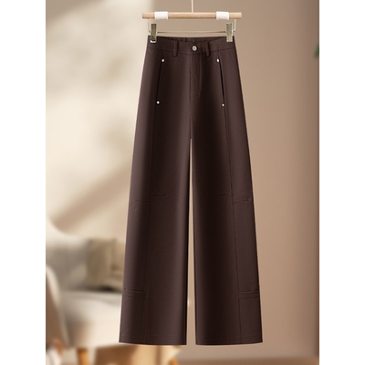 卡其色窄版阔腿西装裤女2025春秋季新款高腰宽松休闲爆款直筒裤子