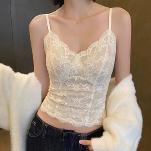 ~点击率女装法式蕾丝保暖背心秋冬女士款性感带胸垫内衣吊带打a03