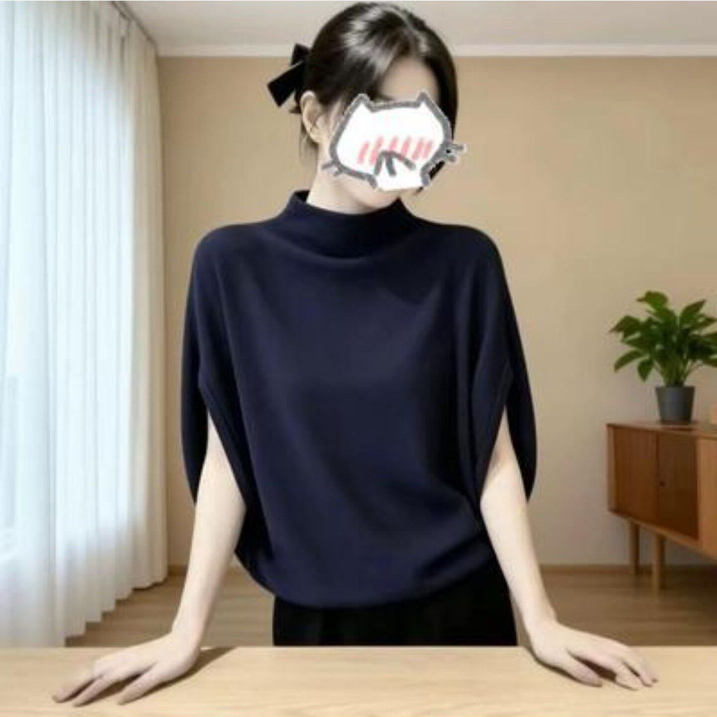 迪院女装轻奢半高领蝙蝠袖针织衫秋季女士款宽松T恤显瘦高贵上a8