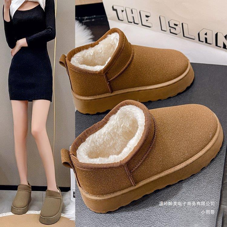 欧美大码短筒厚底雪地靴女外穿加绒加厚保暖棉靴snow boots