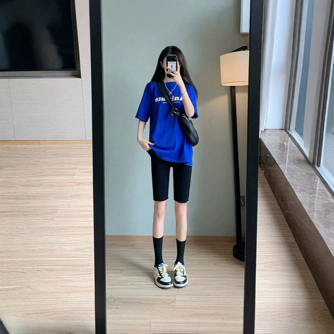 紧身高腰五分牛仔裤女短裤夏洞显瘦辣妹穿搭弹力裤骑行裤热裤简约