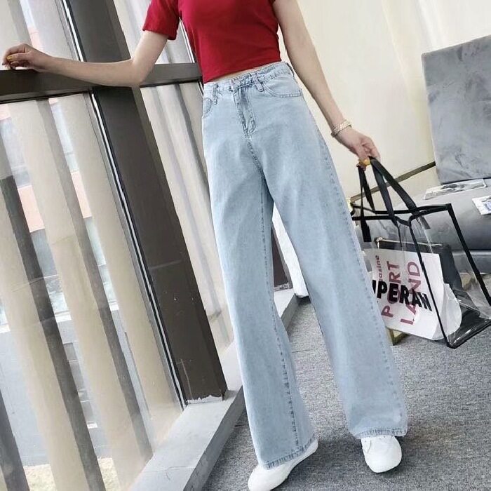 春夏新款阔腿牛仔裤女宽松高腰直筒裤百搭显瘦港味裤休闲老爹裤裤