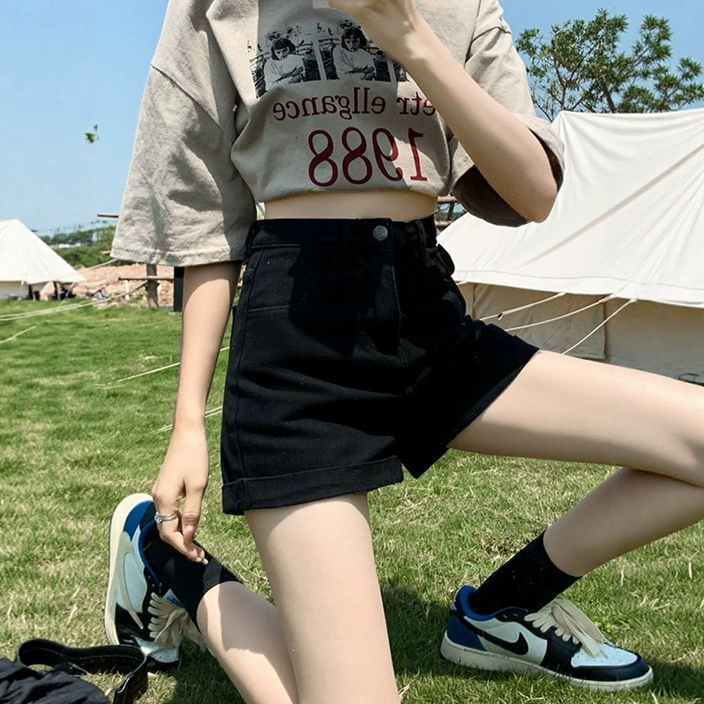 2026新款黑色高腰牛仔短裤女夏季小个子宽松显瘦a字辣妹卷边热裤