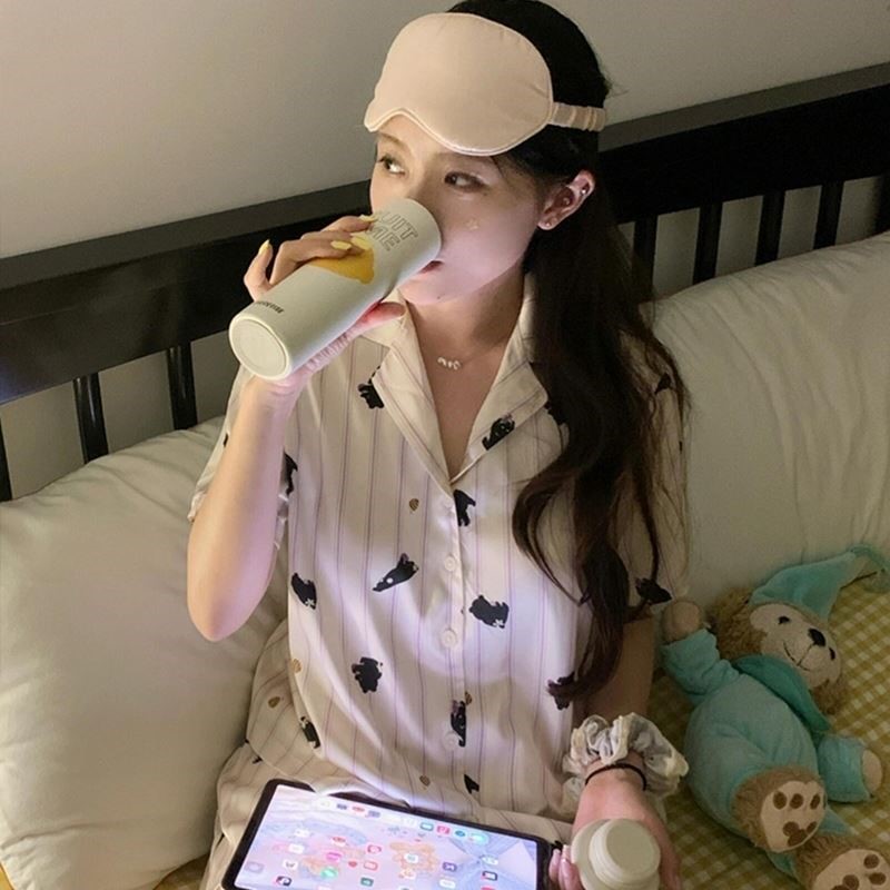虞书欣同款睡衣女款2025新款夏季天云朵棉短袖带胸垫一体家居服套