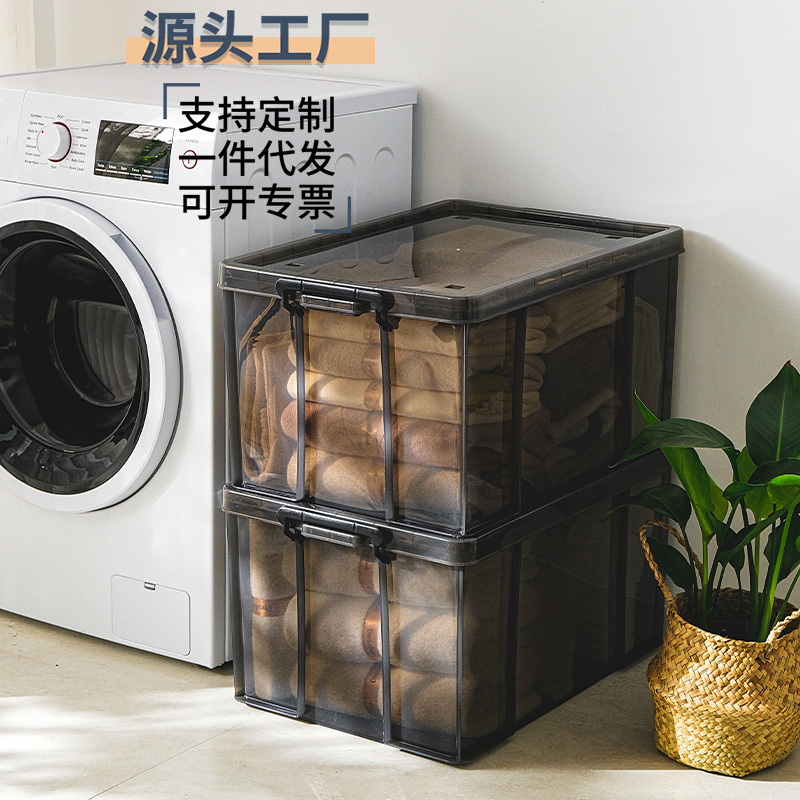 厂家直销透明直角抗压加厚强承重带轮塑料整理箱收纳箱大号全新