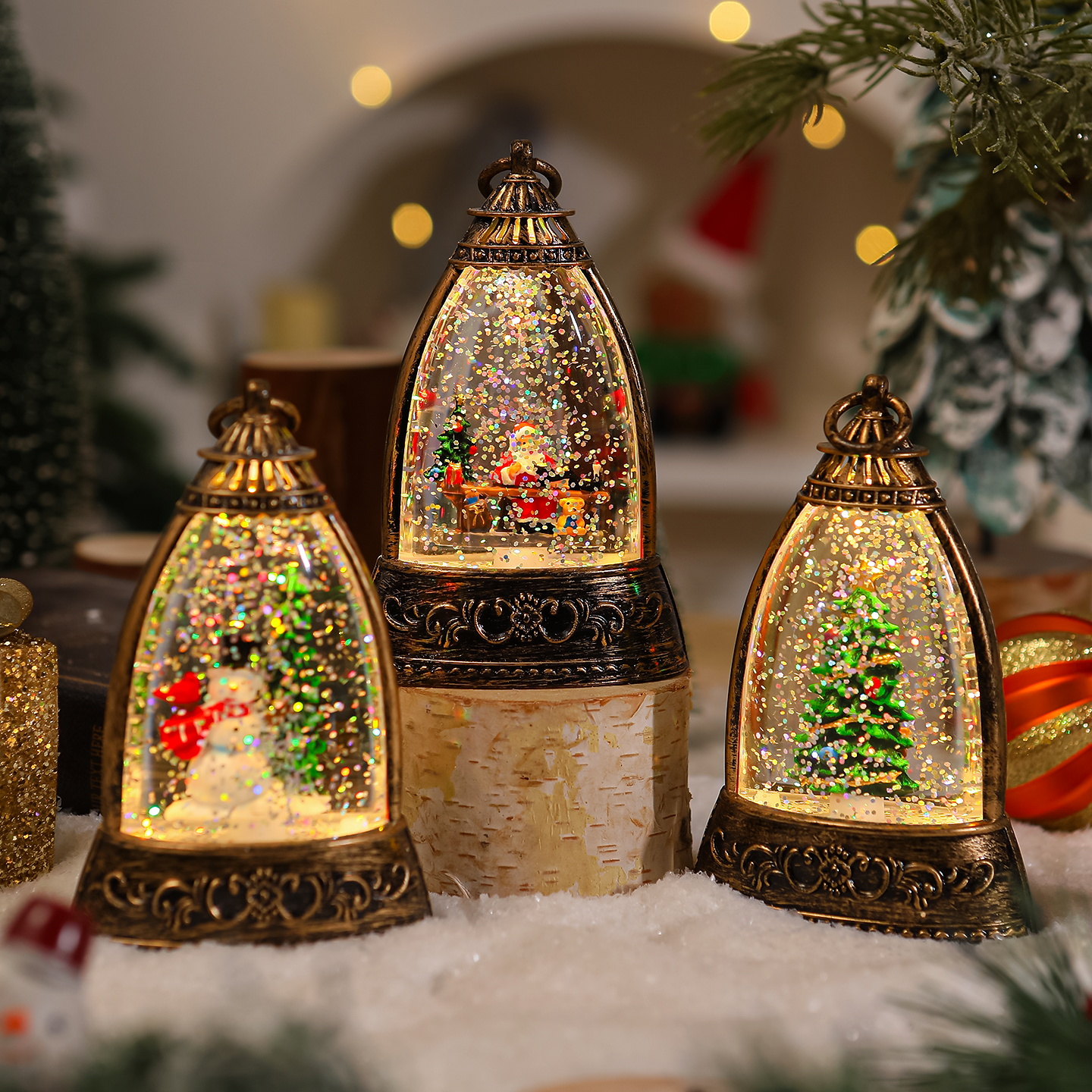 圣诞节装饰品圣诞飘雪手提灯摆件酒店节日氛围活动布置装扮小道具