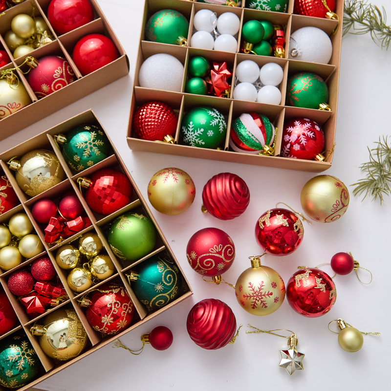 圣诞树装饰品挂件金红色圣诞球装扮小道具圣诞节氛围场景布置吊饰