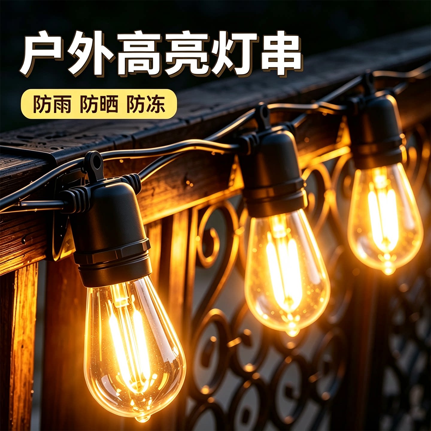 太阳能护栏吊灯户外防水露营帐篷灯串高亮灯泡摆摊节日装饰氛围灯图片