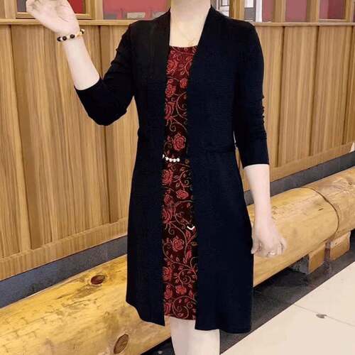 *叙蓝女装亮片显瘦假两件连衣裙夏季女士遮肚中长裙气质妈妈装a3
