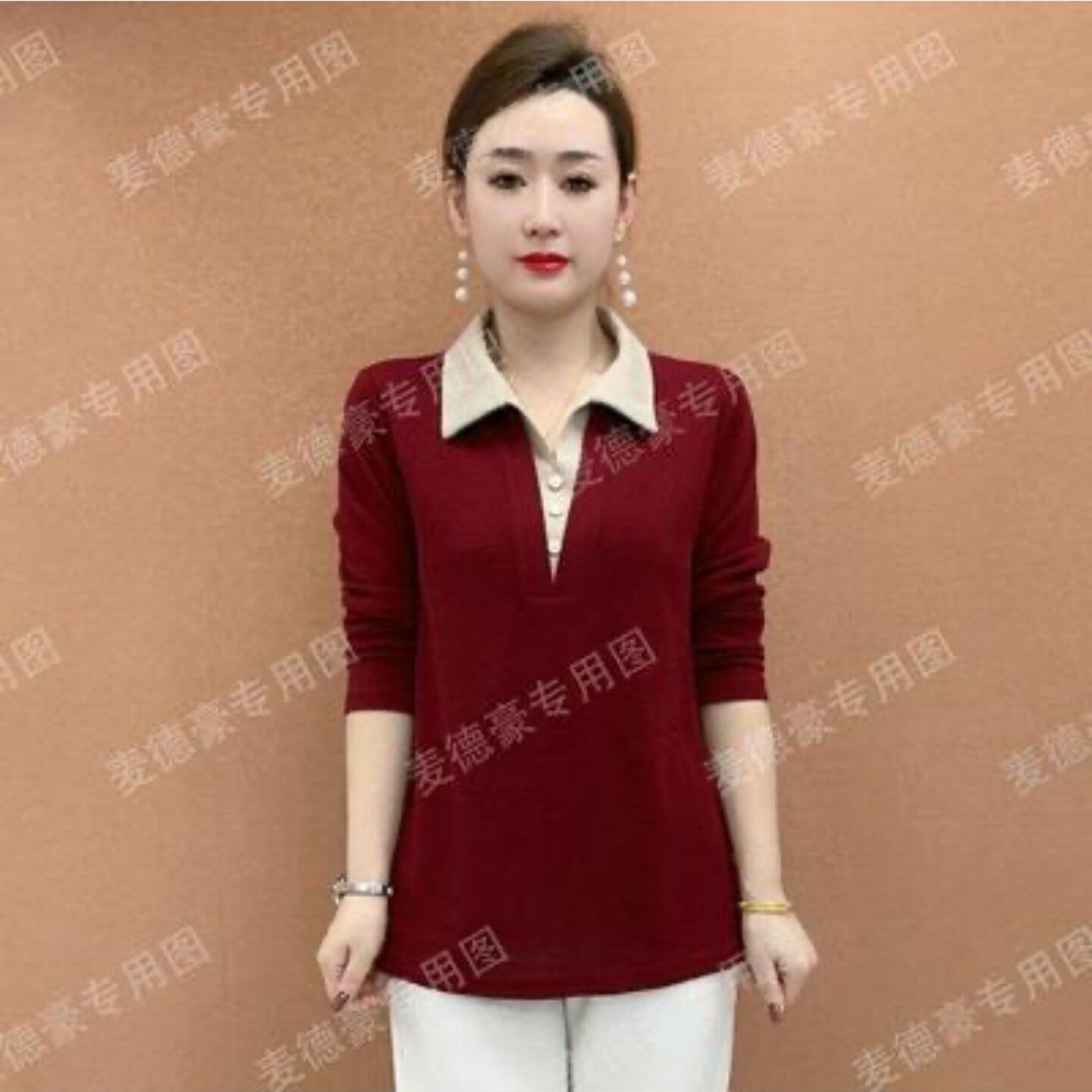 麦德好女装惜菁肴洋气假两件打底衫2026秋季女士款百搭妈妈装上a8