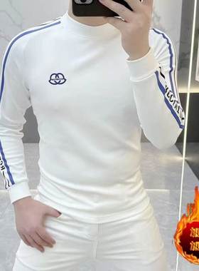 韩饰潮流穿搭2025秋冬季新款加绒卫衣男士打底衫修身弹力长袖Ta15