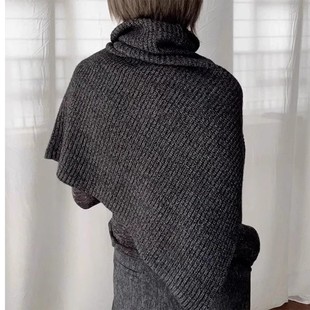 芸菲汇2026新款女士冬季高领针织围巾高级感叠穿开叉套头披肩围脖