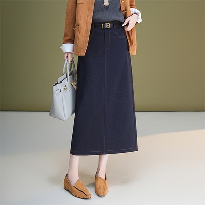 牛仔半身裙女2025新款秋季高腰显瘦开叉中长款直筒一步包臀牛仔裙